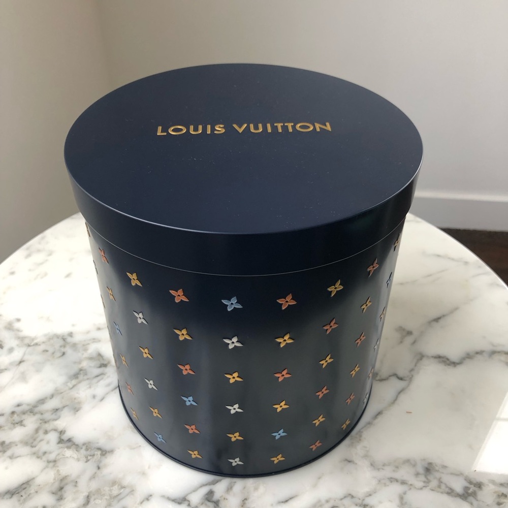 Louis Vuitton Holiday VIP Gift Tin Can Jar Storage Bucket Limited Edition NEW